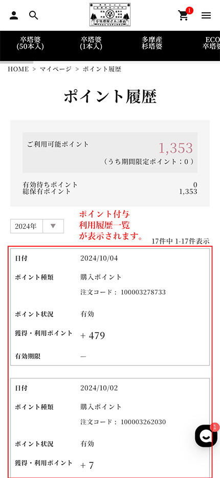 スマホでのポイント確認手順3