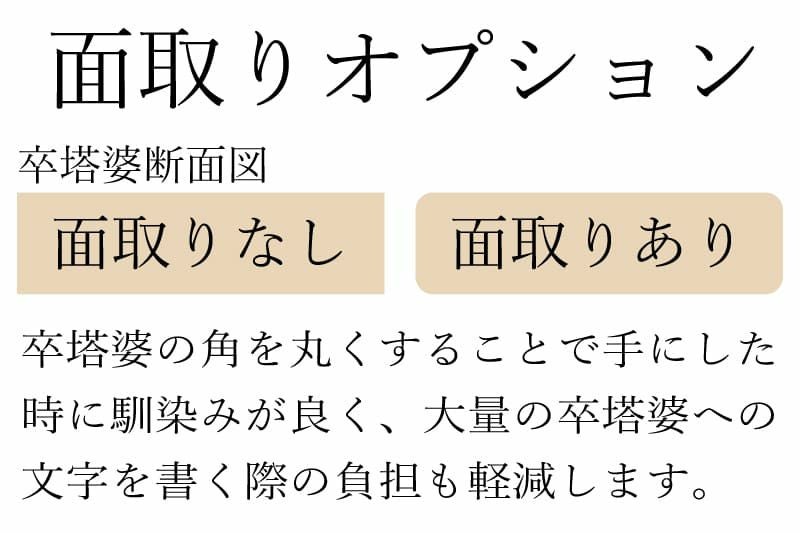 卒塔婆2尺1寸(636mm)×2寸1分5厘(65mm)×7mm等級B面取り解説